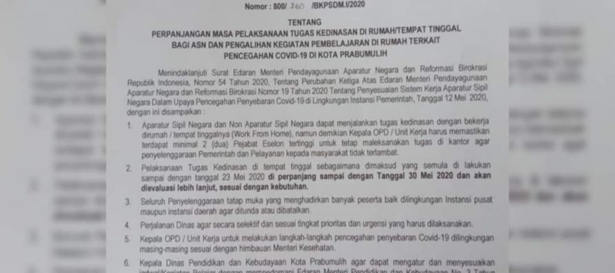 Perpanjangan Masa Pelaksanaan Tugas Kedinasan di Rumah