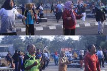 KEGIATAN SENAM PAGI DI HALAMAN KANTOR PEMERINTAH KOTA PRABUMULIH