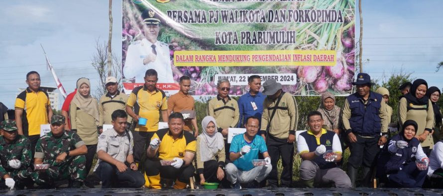 PJ WALIKOTA PRABUMULIH DAN FORKOPIMDA MENANAM BAWANG MERAH DALAM RANGKA PENGENDALIAN INFLASI