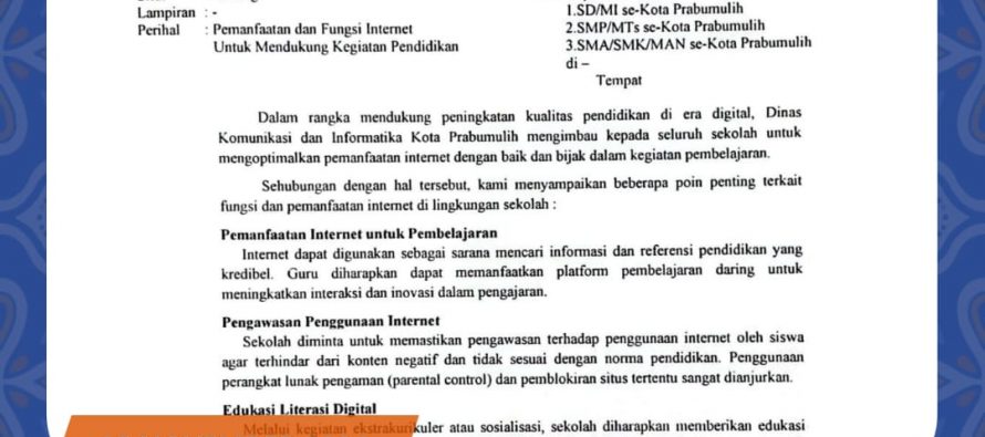 Surat Edaran Tentang Pemanfaatan dan Fungsi Internet Untuk Mendukung Kegiatan Pendidikan