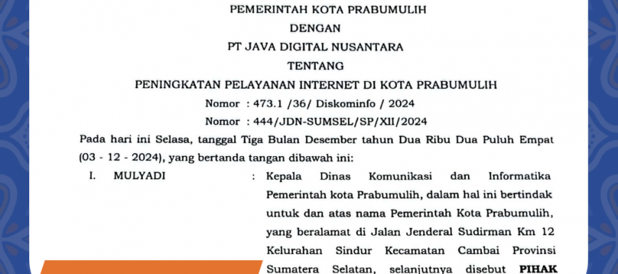 Perjanjian Kerja Sama Antara Pemerintah Kota Prabumulih dengan PT Java Digital Nusantara