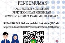 Pengumuman Hasil Seleksi Kompetensi PPPK Teknis dan Kesehatan Pemerintah Kota Prabumulih tahap I