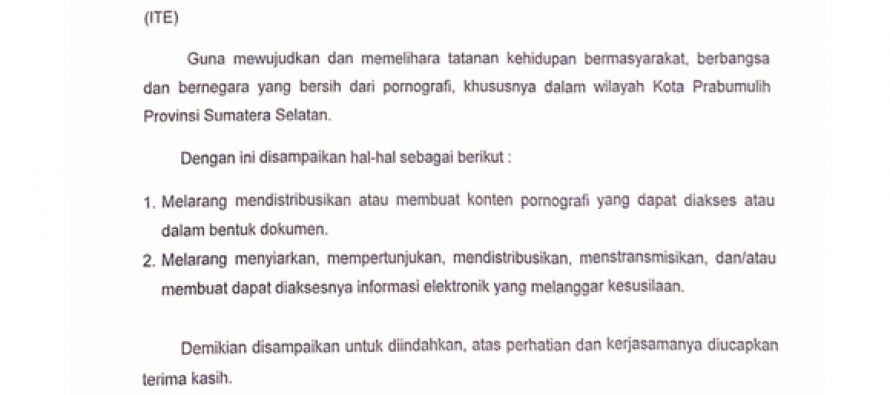 Surat Edaran Tentang Larangan Mengakses Konten Pornografi di Media Sosial